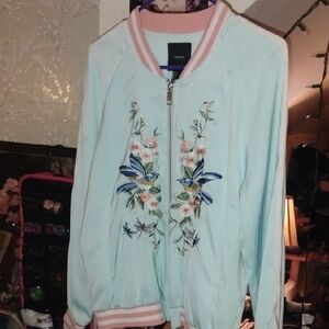 Floral Embroidered Jacket - Light Blue